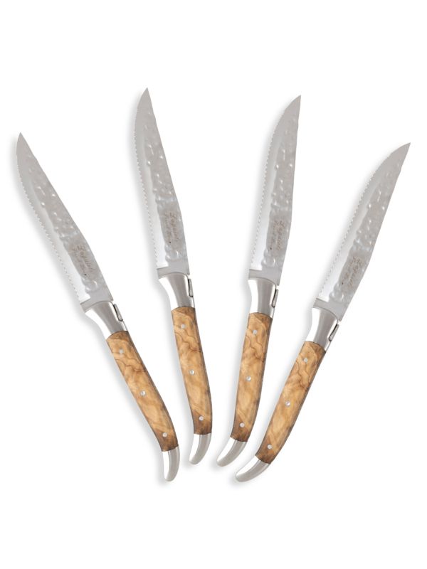French Home Laguiole 4-Piece Connoisseur Olivewood Handle Steak Knives